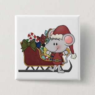 Bóton Quadrado 5.08cm Rato do papai noel com trenó