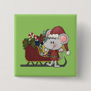 Bóton Quadrado 5.08cm Rato do papai noel com trenó
