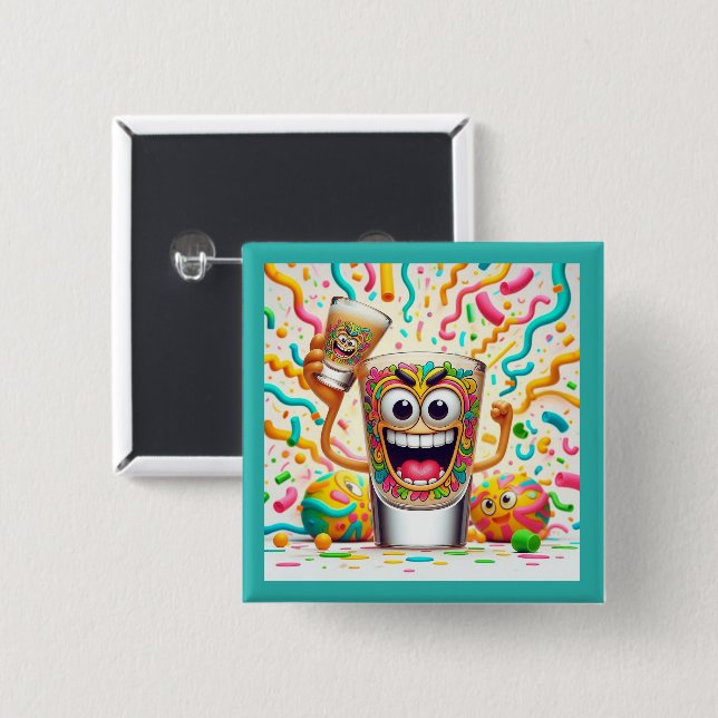 Bóton Quadrado 5.08cm Rave Party Shot Glass – vibrant Fun  (Frente & Verso)