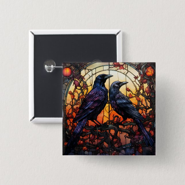 Bóton Quadrado 5.08cm Ravens de Vidro Estreito (Frente & Verso)