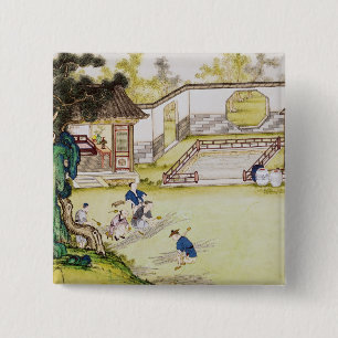 Bóton Quadrado 5.08cm Recolhendo o bambu para fazer o papel