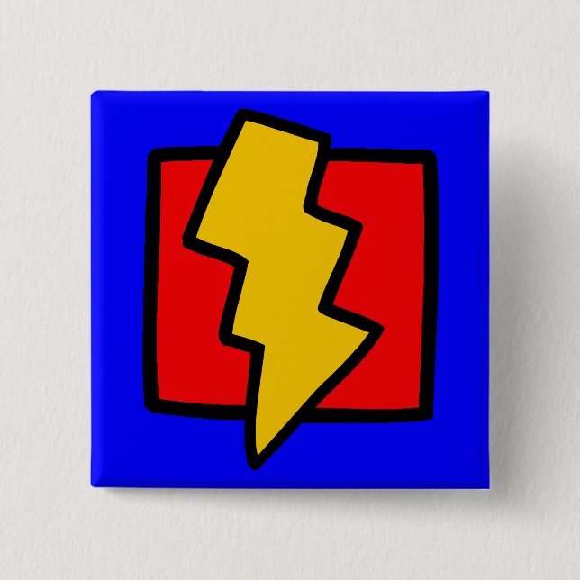 Bóton Quadrado 5.08cm Red Blue e Yellow Lightning Bolt (Frente)