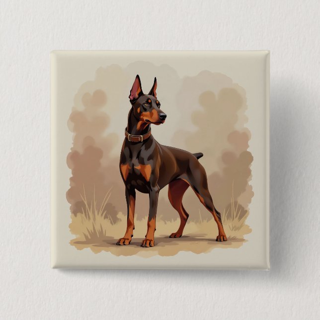 Bóton Quadrado 5.08cm Red Rust Brown Doberman Pinscher Dog (Frente)