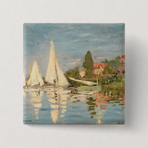Bóton Quadrado 5.08cm Regata de Claude Monet em Argenteuil, c.1872