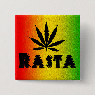 Bóton Quadrado 5.08cm Reggae Rasta Leaf Jamaican Jamaica Button