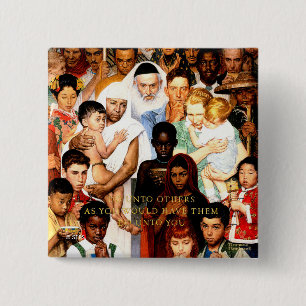 Bóton Quadrado 5.08cm Regra do ouro (Do to other) por Norman Rockwell