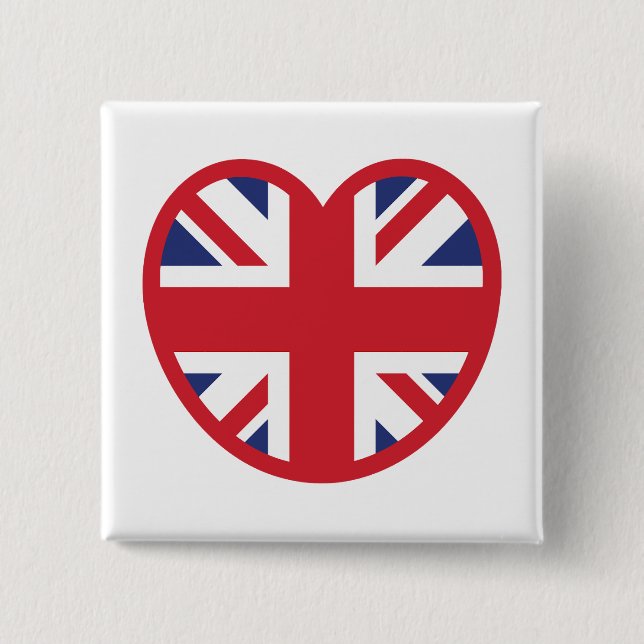 Bóton Quadrado 5.08cm Reino Unido Union Jack Flag Heart (Frente)