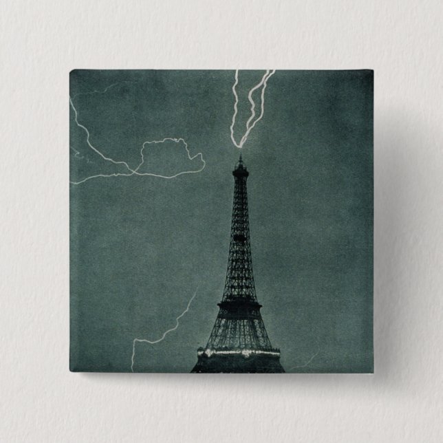 Bóton Quadrado 5.08cm Relâmpago atingindo a Torre Eiffel (Frente)