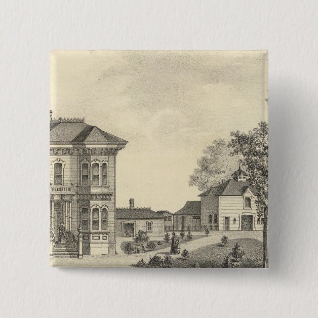 Bóton Quadrado 5.08cm Residência Laugenour, Woodland (Frente)