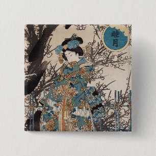 Bóton Quadrado 5.08cm Retrato clássico de geisha ukiyo-e japonês