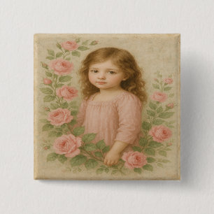 Bóton Quadrado 5.08cm Retrato da Rosa da Vintage