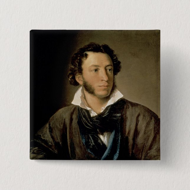 Bóton Quadrado 5.08cm Retrato de Alexander Pushkin (Frente)
