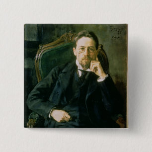 Bóton Quadrado 5.08cm Retrato de Anton Pavlovich Chekhov, 1898