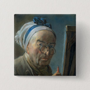 Bóton Quadrado 5.08cm Retrato de auto com uma armação, c.1775-79