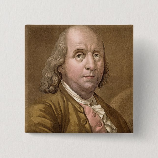 Bóton Quadrado 5.08cm Retrato de Benjamin Franklin (1706-90), 'do Le (Frente)