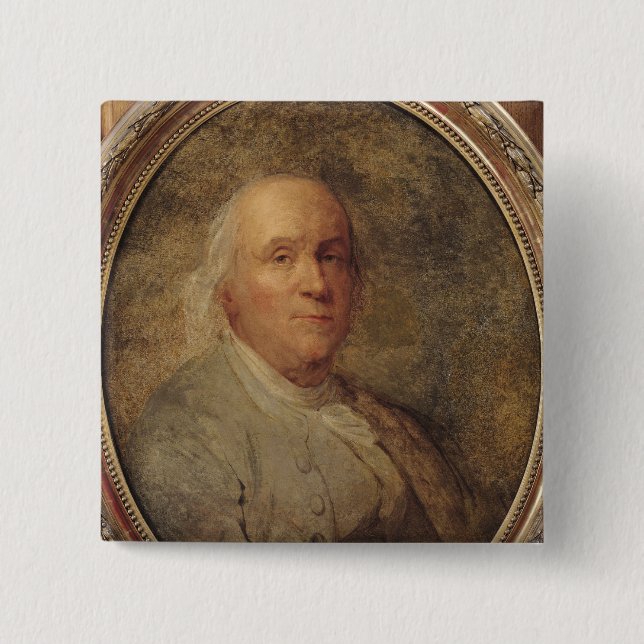 Bóton Quadrado 5.08cm Retrato de Benjamin Franklin, c.1780 (Frente)