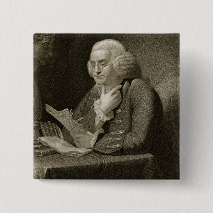 Bóton Quadrado 5.08cm Retrato de Benjamin Franklin, gravado por Thomas