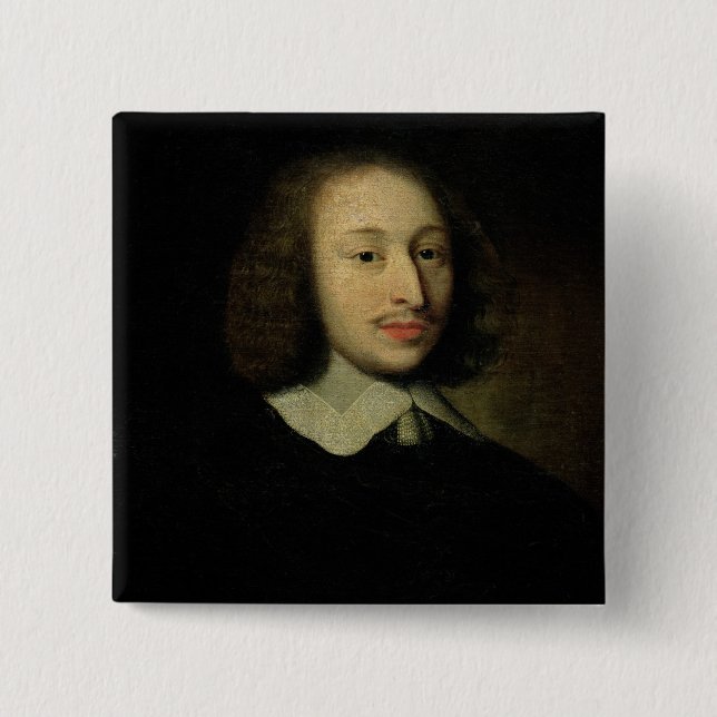Bóton Quadrado 5.08cm Retrato de Blaise Pascal (Frente)