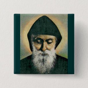 Bóton Quadrado 5.08cm Retrato de Charbel do santo