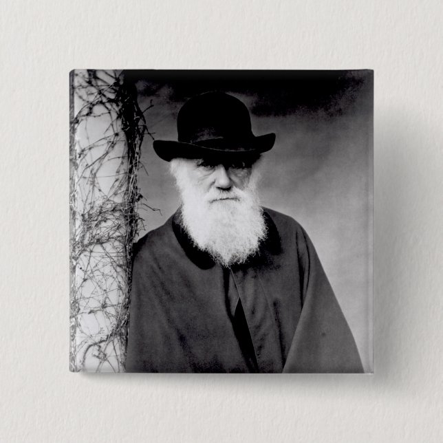 Bóton Quadrado 5.08cm Retrato de Charles Darwin 1881 (Frente)