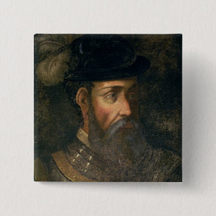 Bóton Quadrado 5.08cm Retrato de Francisco Pizarro (c.1478-1541) Spanis