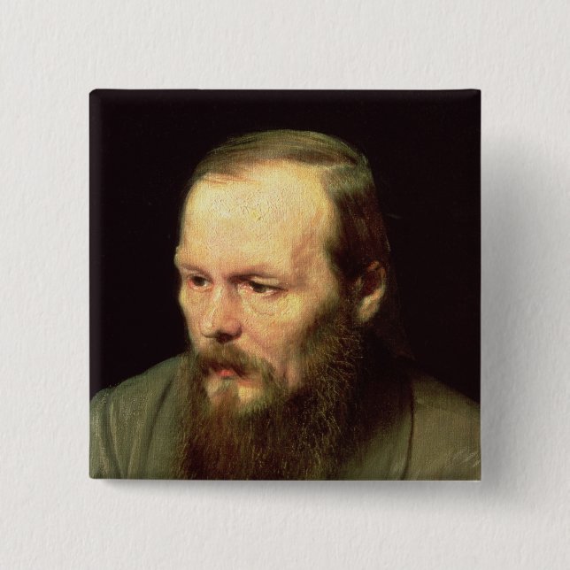 Bóton Quadrado 5.08cm Retrato de Fyodor Dostoyevsky 1872 (Frente)