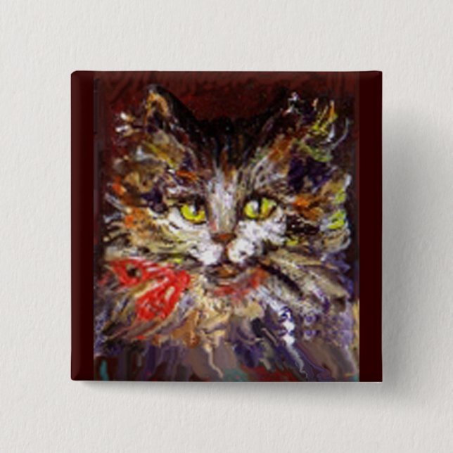 BÓTON QUADRADO 5.08CM RETRATO DE GATINHO (Frente)