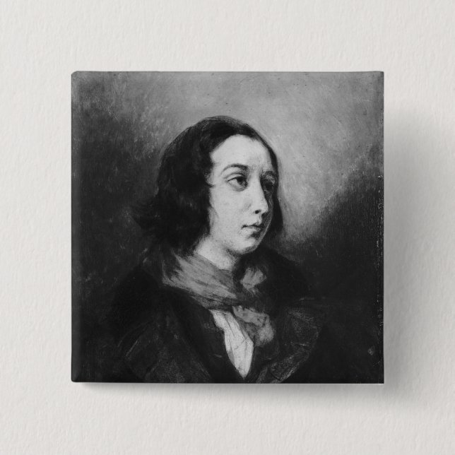 Bóton Quadrado 5.08cm Retrato de George Sand, 1838 (Frente)