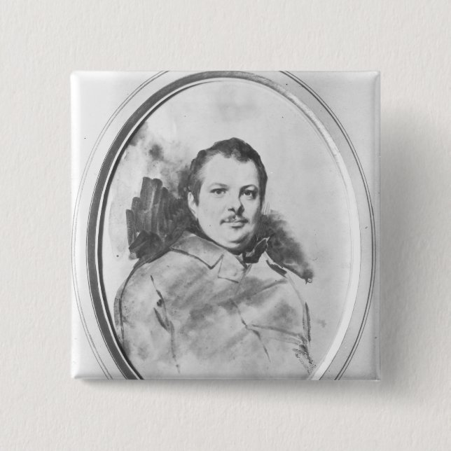 Bóton Quadrado 5.08cm Retrato de Honore de Balzac c.1820 (Frente)