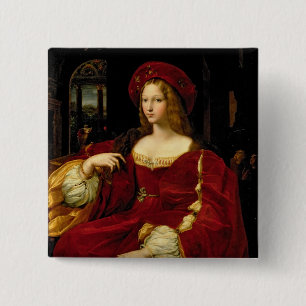 Bóton Quadrado 5.08cm Retrato de Jeanne da esposa de Aragon (c.1500-77)