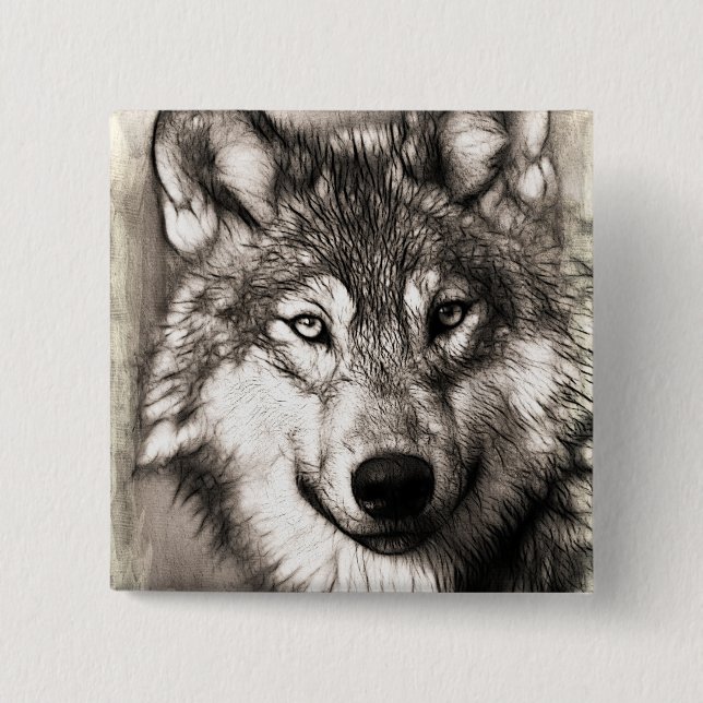 Bóton Quadrado 5.08cm Retrato de lobo (Frente)