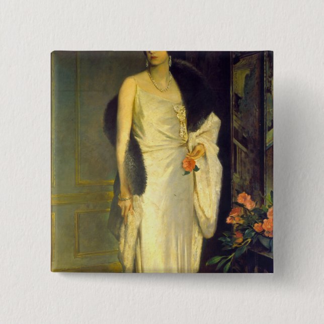 Bóton Quadrado 5.08cm Retrato de Loelia, duquesa de Westminster (Frente)