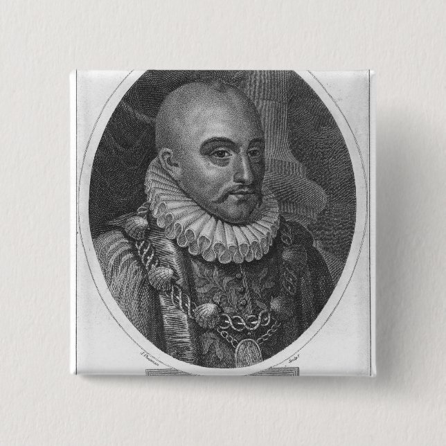 Bóton Quadrado 5.08cm Retrato de Michel de Montaigne (Frente)