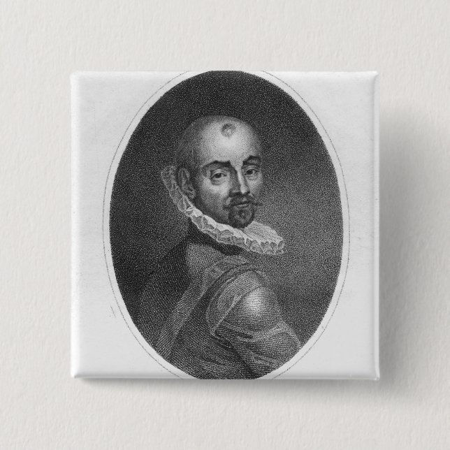 Bóton Quadrado 5.08cm Retrato de Michel de Montaigne (Frente)