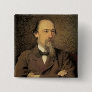 Bóton Quadrado 5.08cm Retrato de Nikolay Alekseyevich Nekrasov, 1877