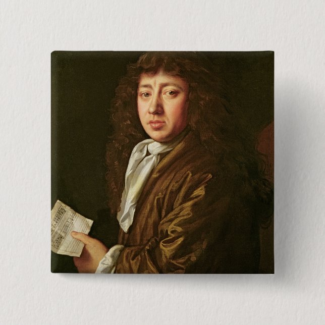 Bóton Quadrado 5.08cm Retrato de Samuel Pepys 1666 (Frente)