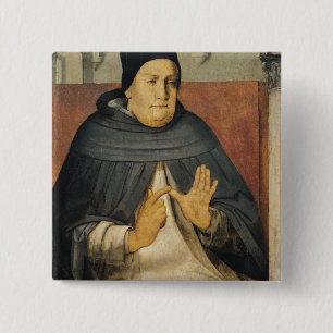 Bóton Quadrado 5.08cm Retrato de St Thomas Aquinas c.1475