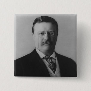 Bóton Quadrado 5.08cm Retrato de Theodore Roosevelt