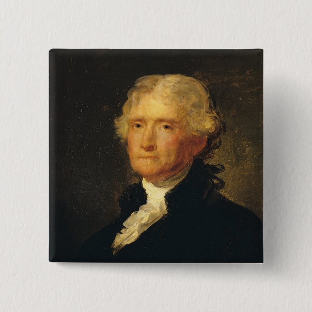 Bóton Quadrado 5.08cm Retrato de Thomas Jefferson (Frente)