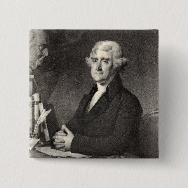 Bóton Quadrado 5.08cm Retrato de Thomas Jefferson (Frente)