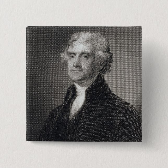 Bóton Quadrado 5.08cm Retrato de Thomas Jefferson, gravado pelo Br de (Frente)
