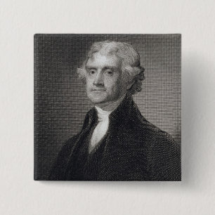 Bóton Quadrado 5.08cm Retrato de Thomas Jefferson, gravado pelo Br de