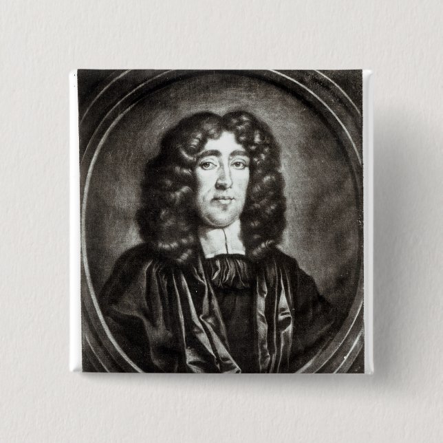 Bóton Quadrado 5.08cm Retrato de Titus Oates gravado por R. Thompson (Frente)