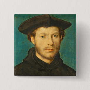 Bóton Quadrado 5.08cm Retrato de um homem, C. 1536 - 40 (óleo na noz)