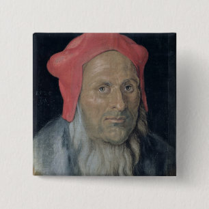 Bóton Quadrado 5.08cm Retrato de um homem farpado em Red Hat, 1520 (óle