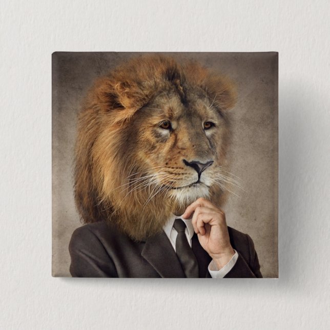 Bóton Quadrado 5.08cm Retrato de um leão (Frente)
