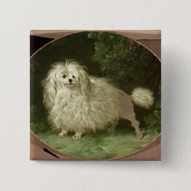 Bóton Quadrado 5.08cm Retrato de uma caniche (Frente)