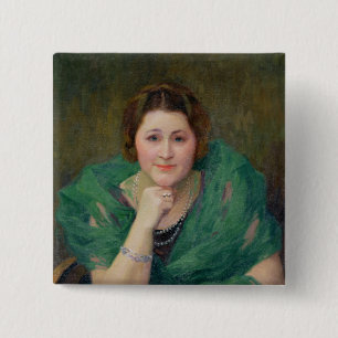 Bóton Quadrado 5.08cm Retrato de uma mulher do russo com um lenço verde