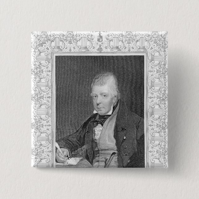 Bóton Quadrado 5.08cm Retrato de Walter Scott (Frente)