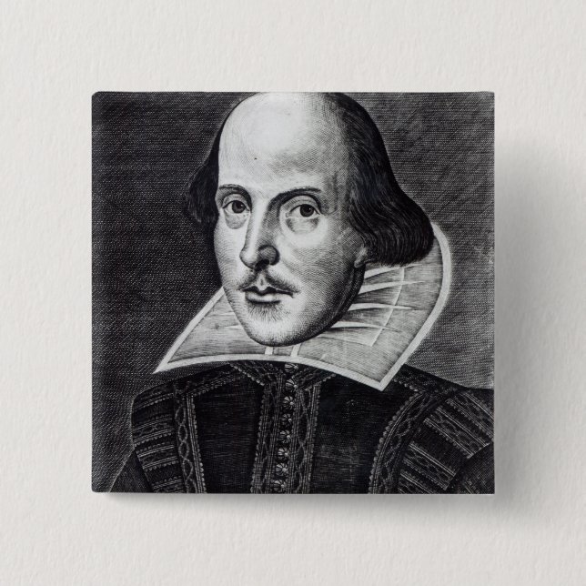 Bóton Quadrado 5.08cm Retrato de William Shakespeare (Frente)